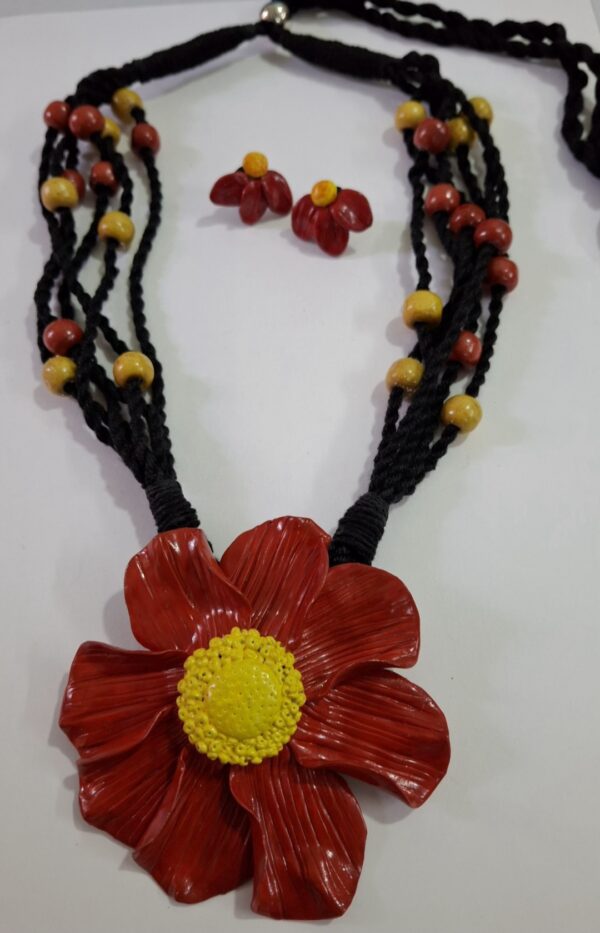 Red-Yellow Clay Flower Necklace Set